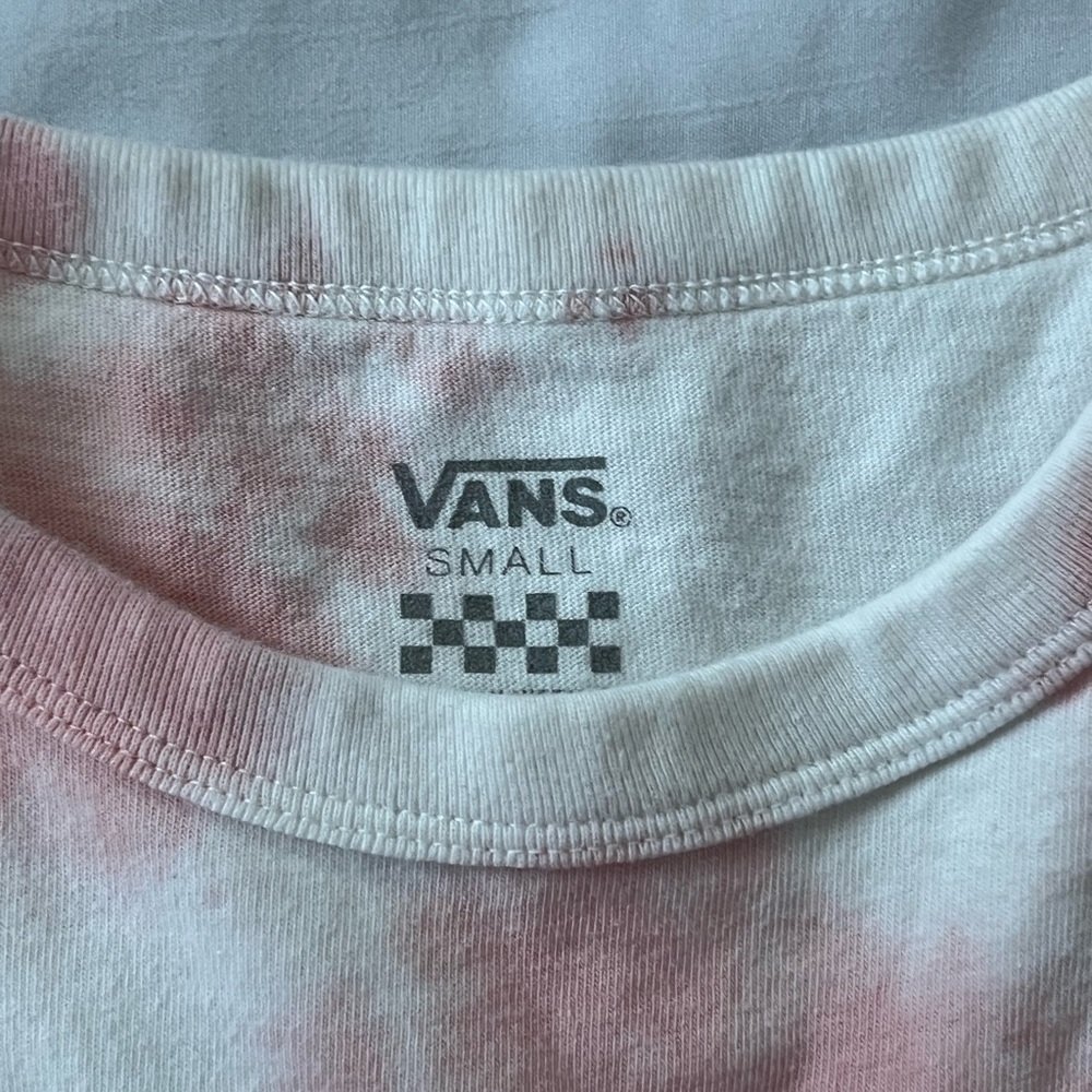 small pink and white tie-dye vans shirt